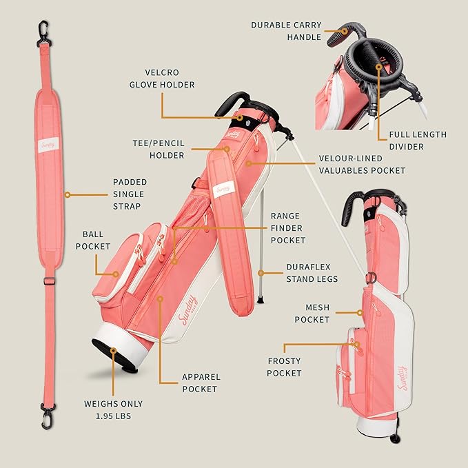 The Original Sunday Golf Loma Bag – Lightweight Golf Bag with Strap & Stand, Easy to Carry Pitch n Putt Stand Bag for Driving Range, Par 3 & Executive Courses, 31 Inches