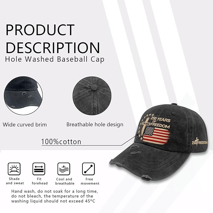 US 250 Years Freedoms 1776-2026 250th Birthday Embroidered Hats Garde Cap for Him