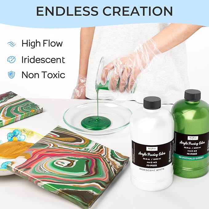 Nicpro 8 Colors 33.8 oz Large Bulk Iridescent Acrylic Pouring Paint Supplies Kit - Image 4