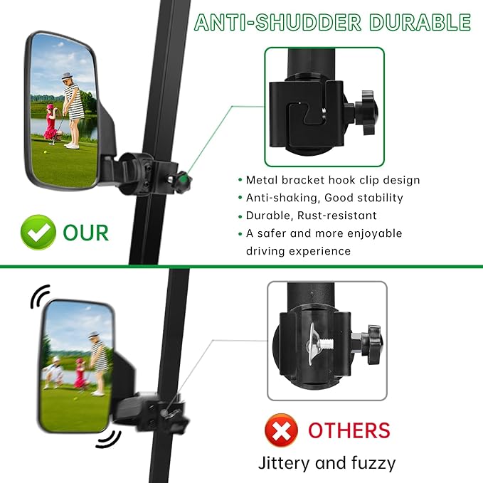 SHEJISI Golf Cart Mirrors,Golf Cart Mirrors Rear View is Universal Fits 0.7"-1.35" Square Rail,No Drilling,360° Rotation,Foldable,High Definition,Durable Anti-Shudder,Fits Club Car,EZGO,Yamaha,Zone