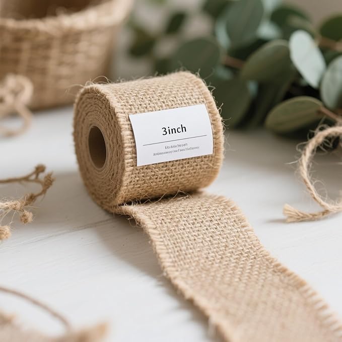 KINJOEK 3 Inch Wide 54 Yards Burlap Ribbon, Natural Jute Fabric Ribbon Crafts - Image 8
