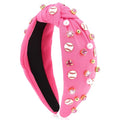 Baseball Headbands for Women Crystal Baseball Embellished Wide Top Knot Headband for Women Game Day Hair Accessories (Hot Pink)