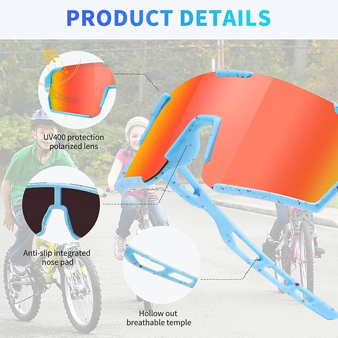 YDAOWKN Kids Sunglasses Youth Baseball Sunglasses Boys Girls Softball Cycling UV400 Protection Sports Goggles