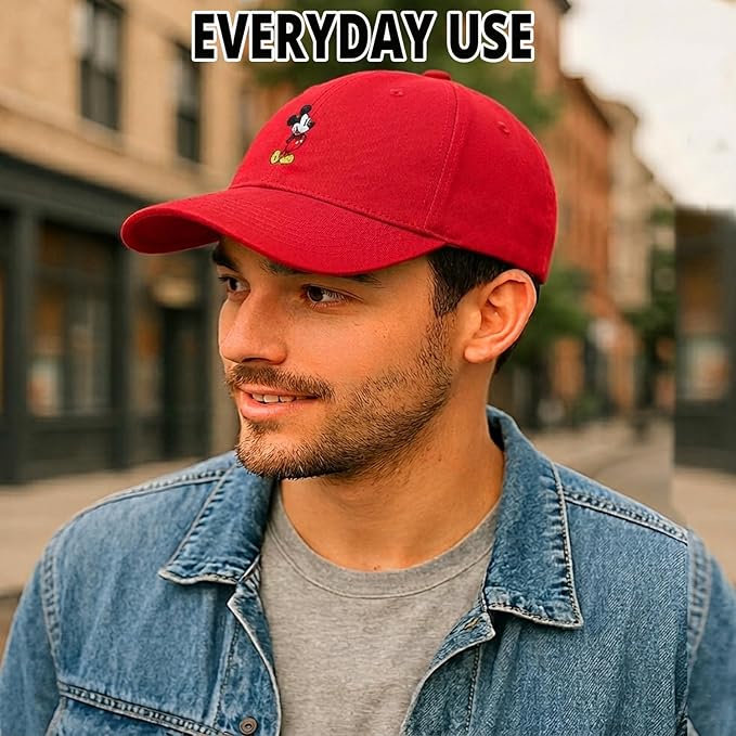Disney Mens Baseball Cap, Mickey Mouse Adjustable Hat for Adult