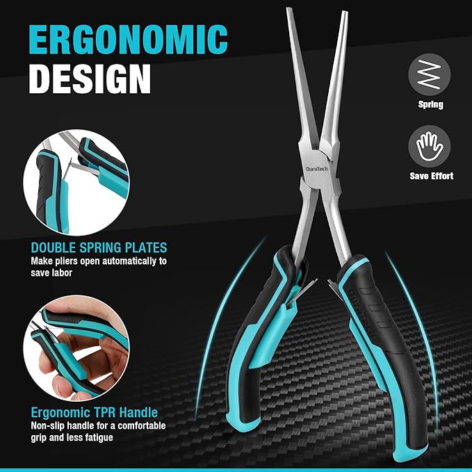 DURATECH 2PCS 7" Long Reach Needle Nose Pliers Set, Long Nose Pliers & Bent - Image 4