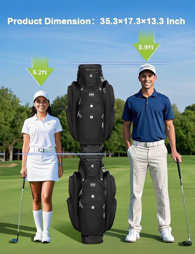 Vancropak Golf Cart Bag, Golf Gifts for Men with 15 Way Divider Top, USB Charging Port, Waterproof Protective Rain Cover, Shoe Compartment, Cooler Pocket, Tracker Slot, Umbrella Holder, Golfer Gifts