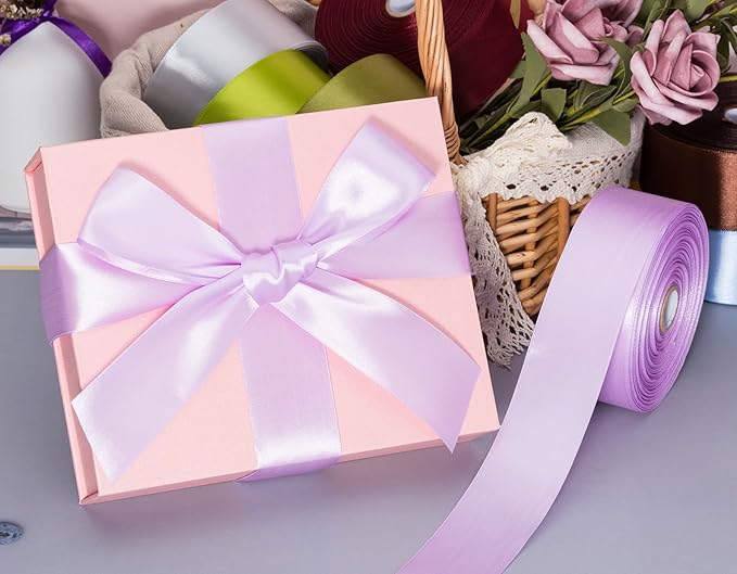 1 1/2 Inch Lilac Solid Satin Ribbon, 50 Yards Craft Fabric Ribbon - Image 2