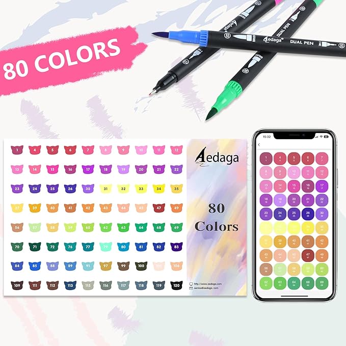 80 Colors Numbered Dual Tip Brush Pens - Image 7