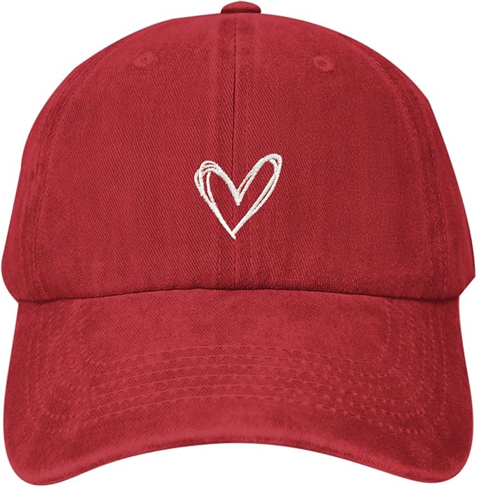 Pairxily Vintage Heart Embroidered Baseball Cap Distressed Adjustable Hat for Women Low Profile Dad Hats Unisex Cotton Cap