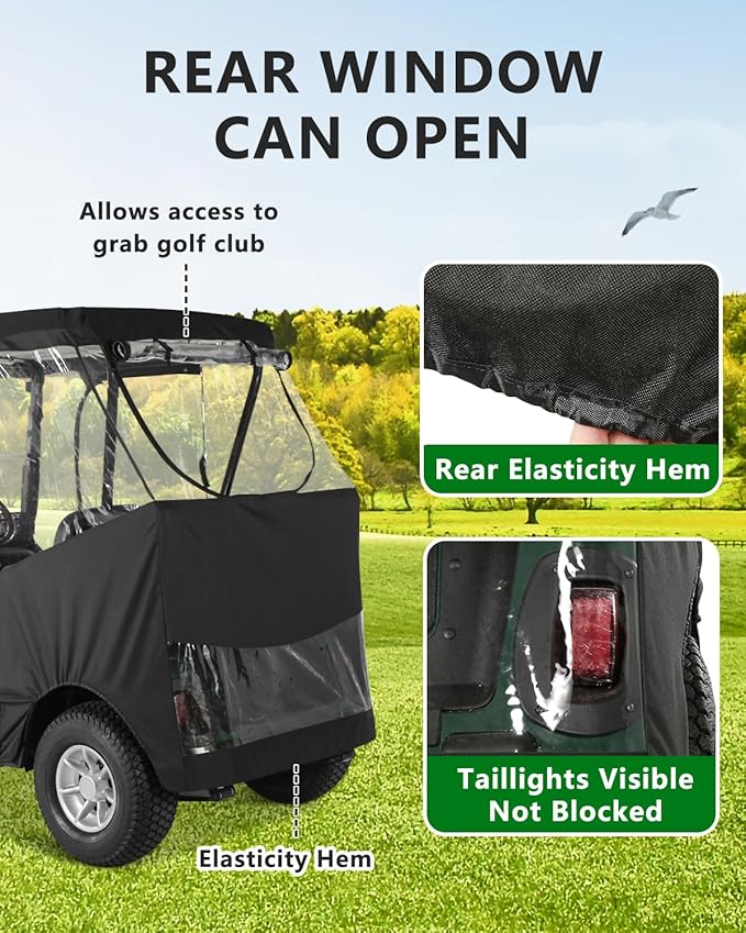 2 Passenger Golf Cart Enclosure for Ezgo TXT RXV, 600D Waterproof Driving Rain Cover with Full Roll-Up Clear Windows & Doors, Heavy Duty Zippers & Side Mirror Openings