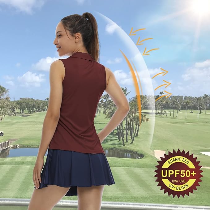 LastFor1 Women's Sleeveless Polo Golf Shirts Quick Dry 50+ UV Protection V-Neck with Collar Lightweight Tennis Tank Tops