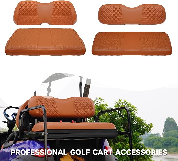 XUANYUDG0769 Golf Cart Front and Rear Seat Covers for EZGO TXT/RXV Club Car DS/Precedent Yamaha G29, Vinyl Leather Made/Adjustable Straps and Retractable Buckle/No Stapler Required,4PCS