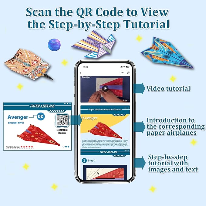 Paper Airplane Kits with 16 Classic Designs, 32 Sheets of Colorful Origami Paper - Image 4