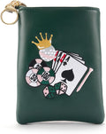 PINKTEE Golf Valuables Pouch Premiun Leather Tee Bag Funny Golf Accessories Organizer with Zipper Master Green for Women Men (CASINO QUEEN, White stripe)