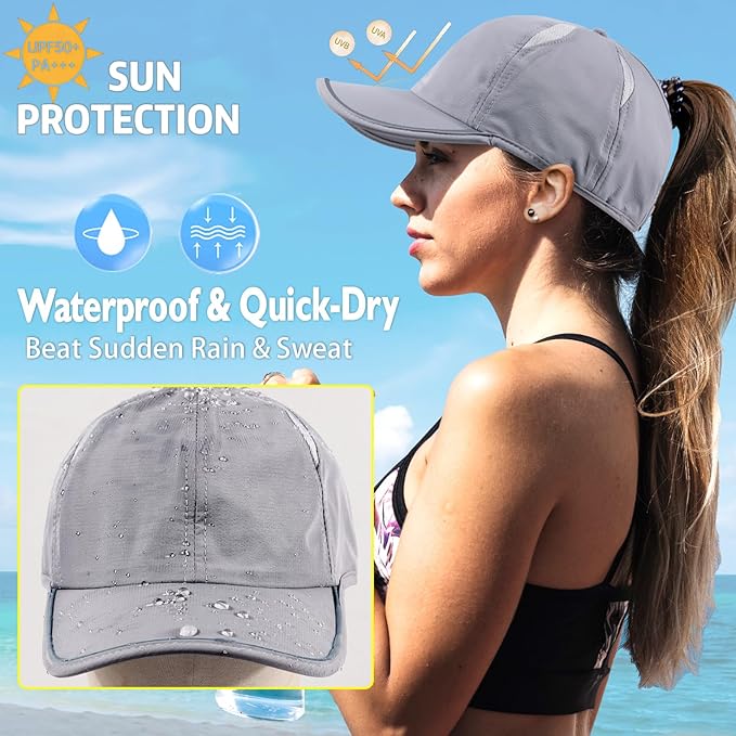 SHINCHIC Womens Ponytail Baseball Cap UPF50+ Waterproof Golf Hat High Bun Pony Cap Breathable Dad Hat for Outdoor