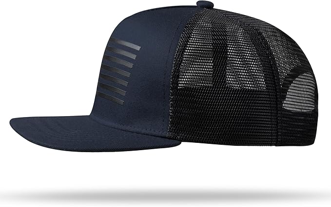 UALON Baseball Cap, Snapback Trucker Hat for Men & Women with American Flag and Adjustable, Breathable Mesh, Flat Bill Hats