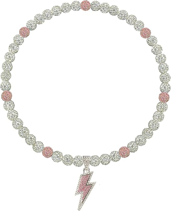Baseball Necklace for Men 16/18/20 Inch Bling Ice Collection Lightning Bolt Pendant Necklace for Women Rhinestone Clay Beaded Discoball Accessories Gifts for Baseball Team Players Lovers