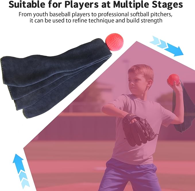 Baseball Pitching Trainer, Softball Pitching Tools, Training Towel for Fastball, Changeup, Curveball Precision and Power Capable of Consistent Form and Performance Improvement