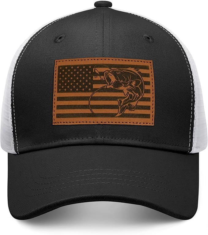 Fishing Hat Fishing Gifts for Men Bass Fish Flag Gear Accessories Stuff Trucker Hat Snapback Baseball Cap