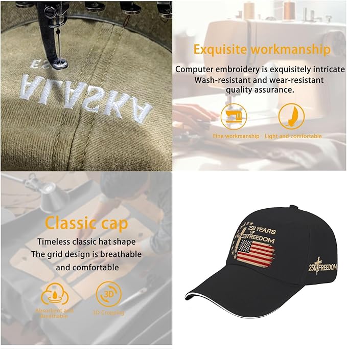 US 250 Years Freedoms 1776-2026 250th Birthday Embroidered Hats Garde Cap for Him