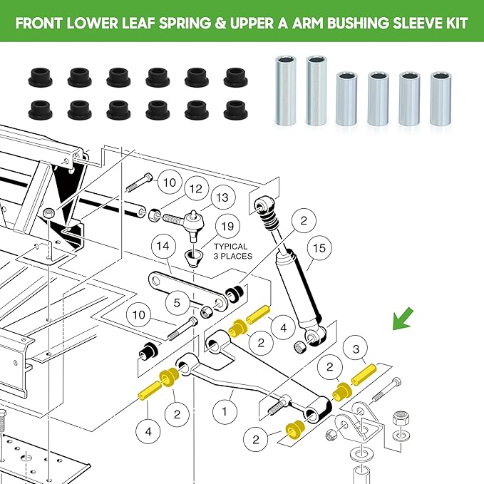 10L0L Golf Cart Repair Bushing Kits - Golf Cart Front Rear End Repair Bushing Kits for Club Car DS 1993 Up - Front Suspension Upper/Lower Rear Kit with Leaf Spring Bushings Sleeve Kit
