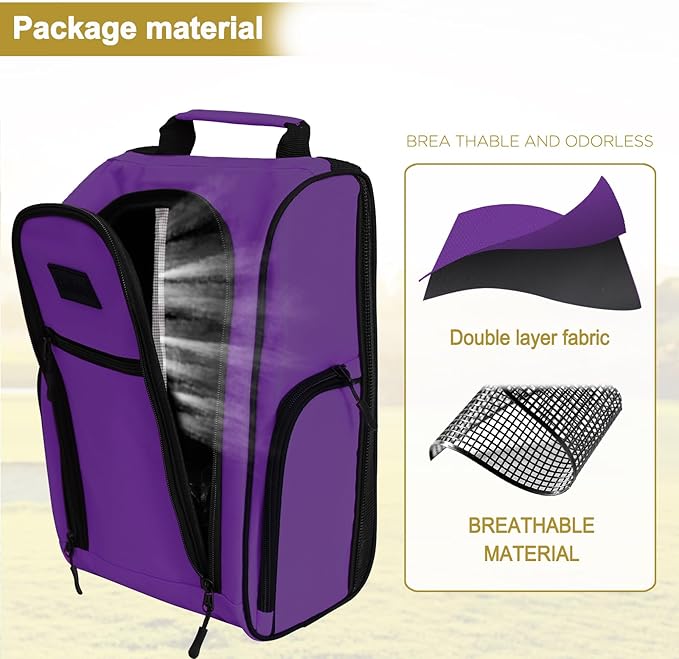 Goloni Golf Shoe Bag for Men Women, Ventilated Golf Shoe Bag with Side Pockets, Lightweight Portable Golf Shoe Carrier for Golf Shoes, Tees, Balls & Accessories,Purple