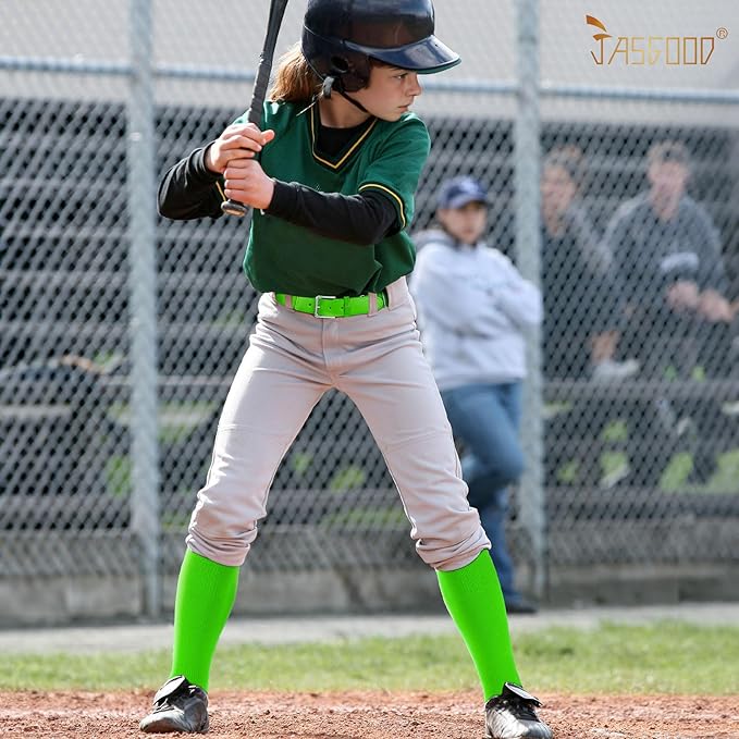 JASGOOD 2 Pack Baseball Socks and Belt Combo Set Softball Socks and Belts Elastic Waist Belt for Youth and Adult Boys