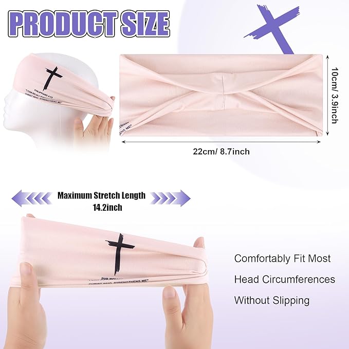 6 PCS Christian Headbands for Men Women Jesus Faith Cross Athletic Sweatbands Moisture Wicking Twist Knotted Criss Cross Hair Bands with Bible Verse Religious for Sports Workout Football Baseball