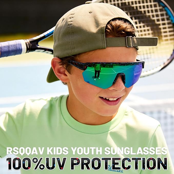 Youth Sports Sunglasses for Boys Girls Age 3-10, Lightweight Frame Kids Baseball Softball Cycling Sunglasses