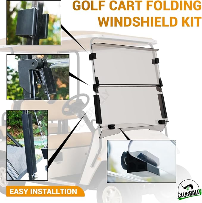 Golf Cart Windshield, Fold Down and Anti-UV Windshield Kit for 1995-2013 EZGO TXT/DCS/PDS Golf Cart, 40.6" W X 33" H, Tinted/Clear