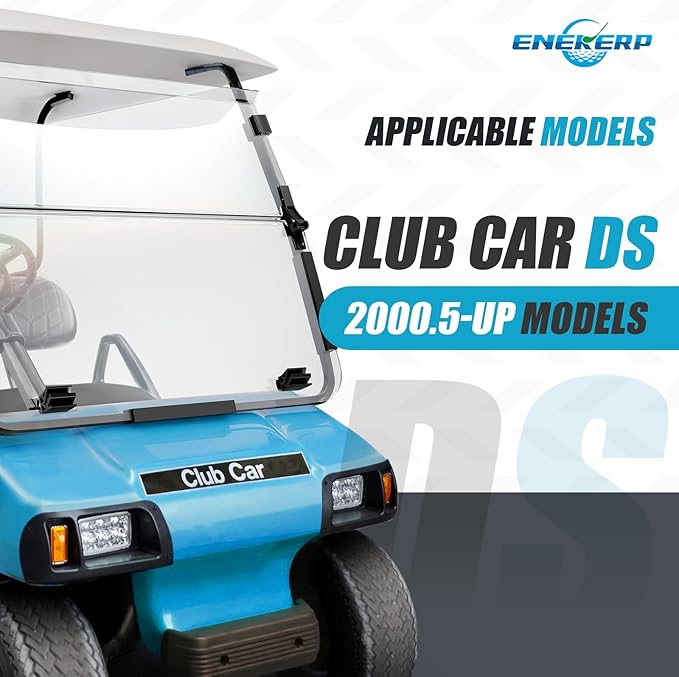 Golf Cart Windshield for Club Car DS 2000-Up Gas and Electric, Fit Tapered Front Struts Only, 5MM PC Club Car DS Windshield with Heavy Duty Hinges, UV-Proof & Impact Resistant(Clear)
