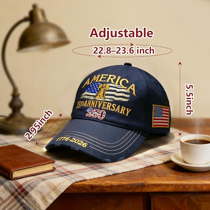 U.S.A 250th Anniversary Embroidered Baseball Cap Adjustable 1776-2026 Anniversary Birthday Retro Patriots Hat for Men Women