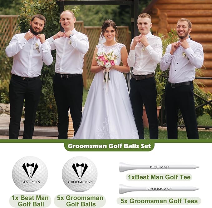 Lunmon 6 Sets Groomsman Balls Set Groomsman Proposal Gift for Men with Balls and Gift Box for Wedding Best Men DIY Gifts