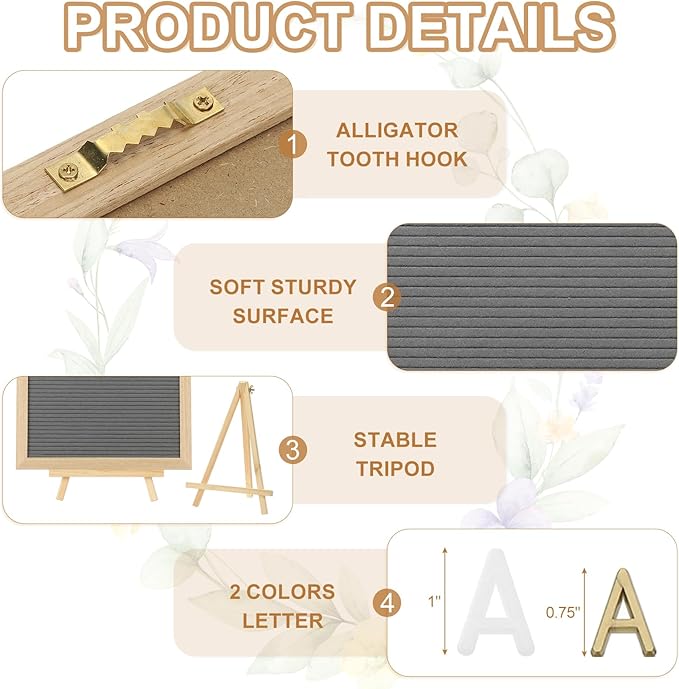 PATIKIL Felt Letter Board, 12x16Inches Gray Wooden Changeable Message Board - Image 3