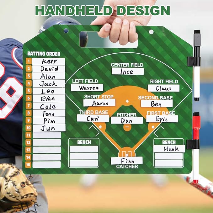 Magnetic Baseball Lineup Board, Dry Erase Coach Lineup Board, Baseball Coaching Board for Dugout, Baseball Clipboard for Coaches with 40 Lineup Cards, Baseball Coaching Accessories