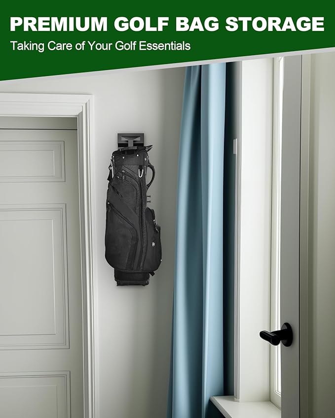 Wall Mount Golf Bag for Garage, Carbon Steel Silent Sliding Rail Golf Bag Holder Wall Mount Rack, Golf Bag Storage Organizer for Golfing Clubs, Home, Basement - 1 Piece