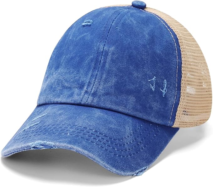 Criss Cross Hat Washed Distressed Baseball Cap Ponytail Hat High Messy Bun Ponycap for Women