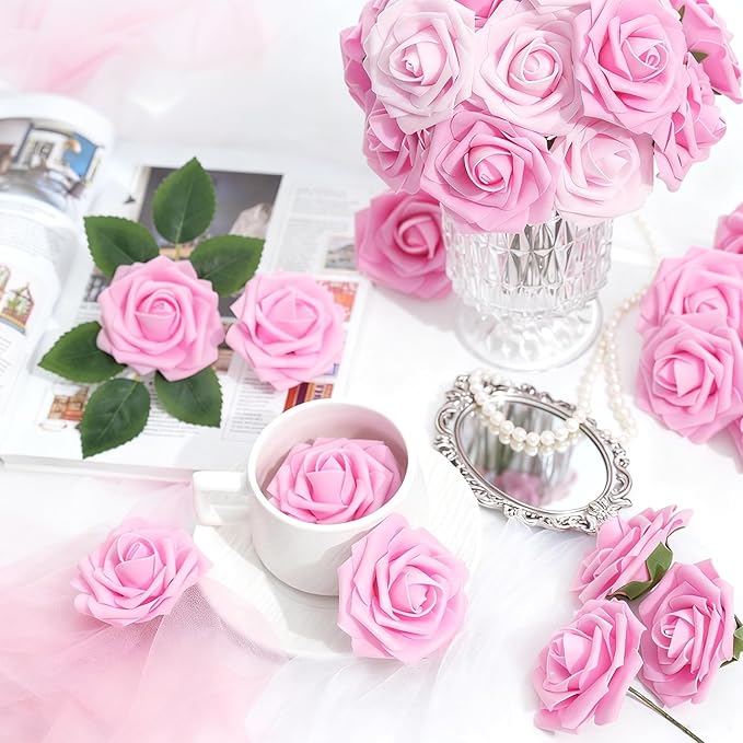 Artificial Flowers Foam Fake Roses 25pcs Pink Roses - Image 3