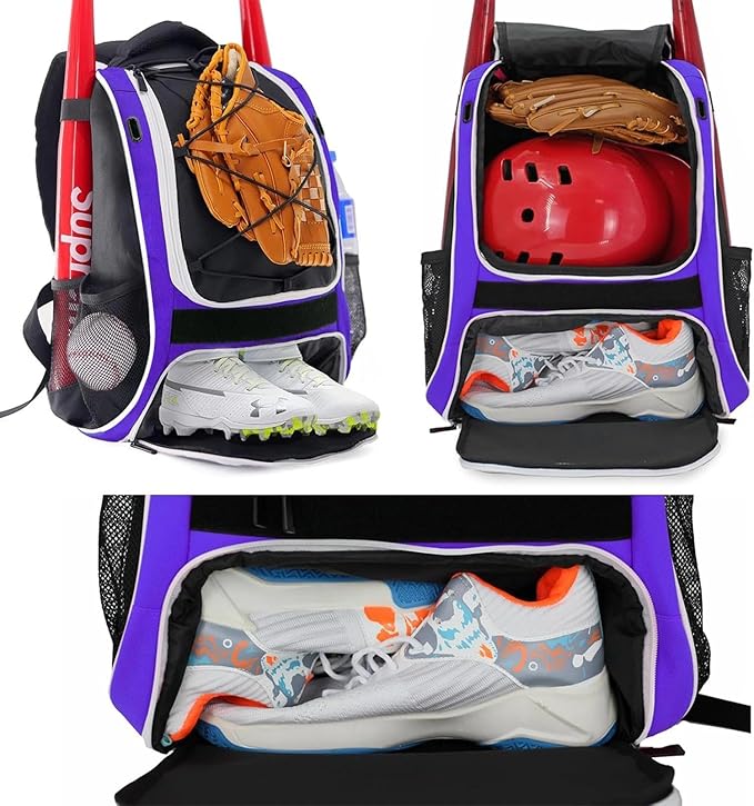 WOLT Youth Baseball Bag - Bat Backpack for Baseball, T-Ball & Softball Equipment & Gear, Bat & Glove Holder, Large Main Compartment for Helmet & accessories, Separate Shoes Compartment, Fence Hook