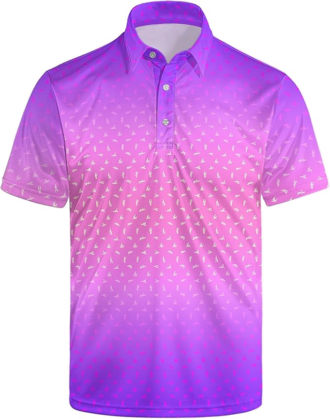 Golf Polo Shirts for Men Funny Print Short Sleeve Golf Shirts Performance Golf Polos