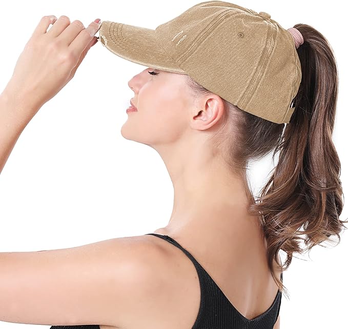 Criss Cross Ponytail Hat Women Washed Distressed Baseball Caps Adjustable High Messy Bun Ponycap