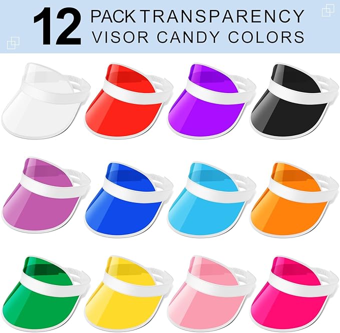 JenPen 12 Pack Unisex Plastic Sun Visors Hats Clear UV Protection Poker Cap for Men Women Sports Outdoor Golf Activities