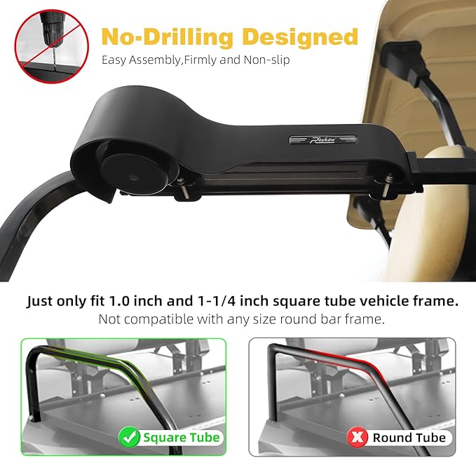 Roykaw Golf Cart Armrest No Drilling Rear Seat Arm Rest, Universal Compatible with EZGO Club Car Yamaha Square Frame Model, with Cup Holder & Phone Holder, Easy to Store & Waterproof