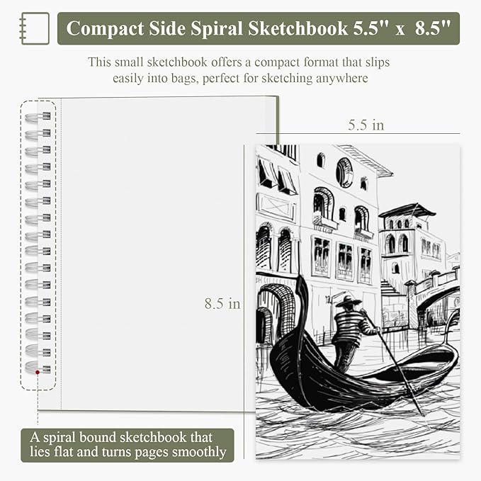 SuFly Small Sketch Book 5.5"x8.5", Spiral Bound Sketchbook Hardcover - Image 2