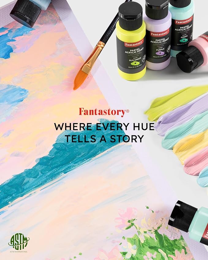 Fantastory Pastel Acrylic Paint Set+12 Brushes, 24 x 2oz Pastel Colors Art - Image 6
