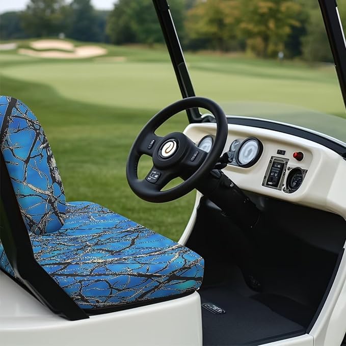 Bulopur Hunting Camo Golf Cart Seat Covers Club Car Precedent Breathable Universal Golf Cart Seat Cover Towel Blanket for EZGO TXT RXV Blue Golfcart Cushion Protectors 2 Pack