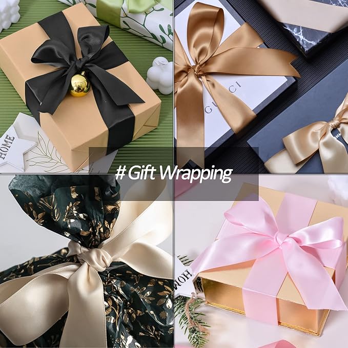 1-1/2" Wide x 100 Yards Single Faced Polyester Black Satin Ribbon, Bow Making - Image 2