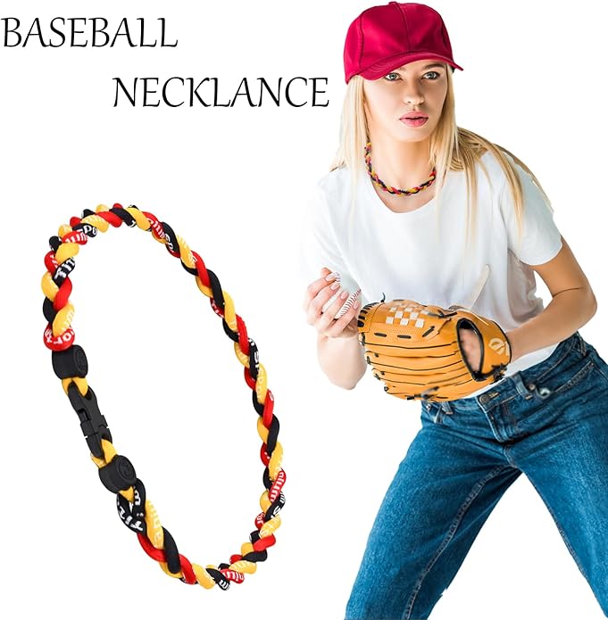 18inch Baseball Necklace,Fashion Tri-Braided Rope Tornado Necklace for Sports Fan
