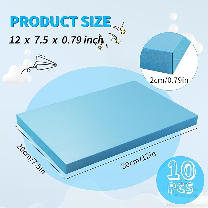 LuckyFoam Blue 10 Pack 12x7.5x0.79 inch Foam Sheets 0.79 Inch Thick Polystyrene - Image 2