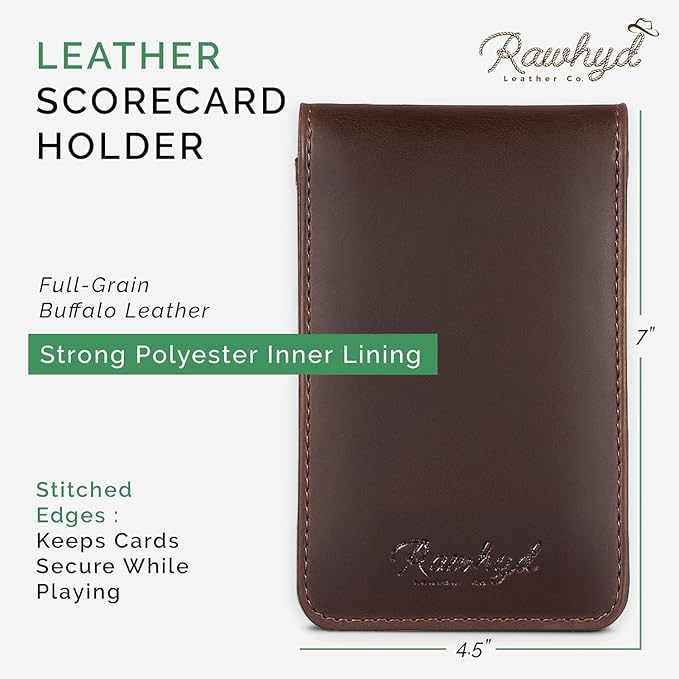 Refillable Golf Scorecard Holder–Full Grain Leather Golf Yardage Book Cover w/Golf Scorecard Book, Pencil Holder & Card Slot–Great Gift for Golfers-Unique Golf Gifts for Men & Women(Pen not included)